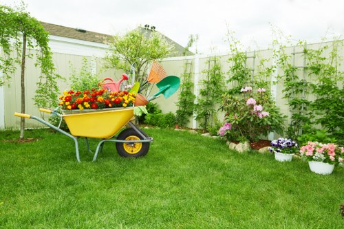 Landscaping team sorting recyclable garden waste into eco-friendly disposal areas